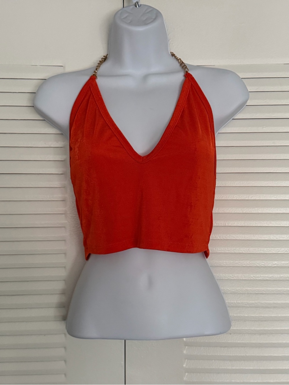 Women's Orange V-Neck Chain-Strap Crop Top size Large